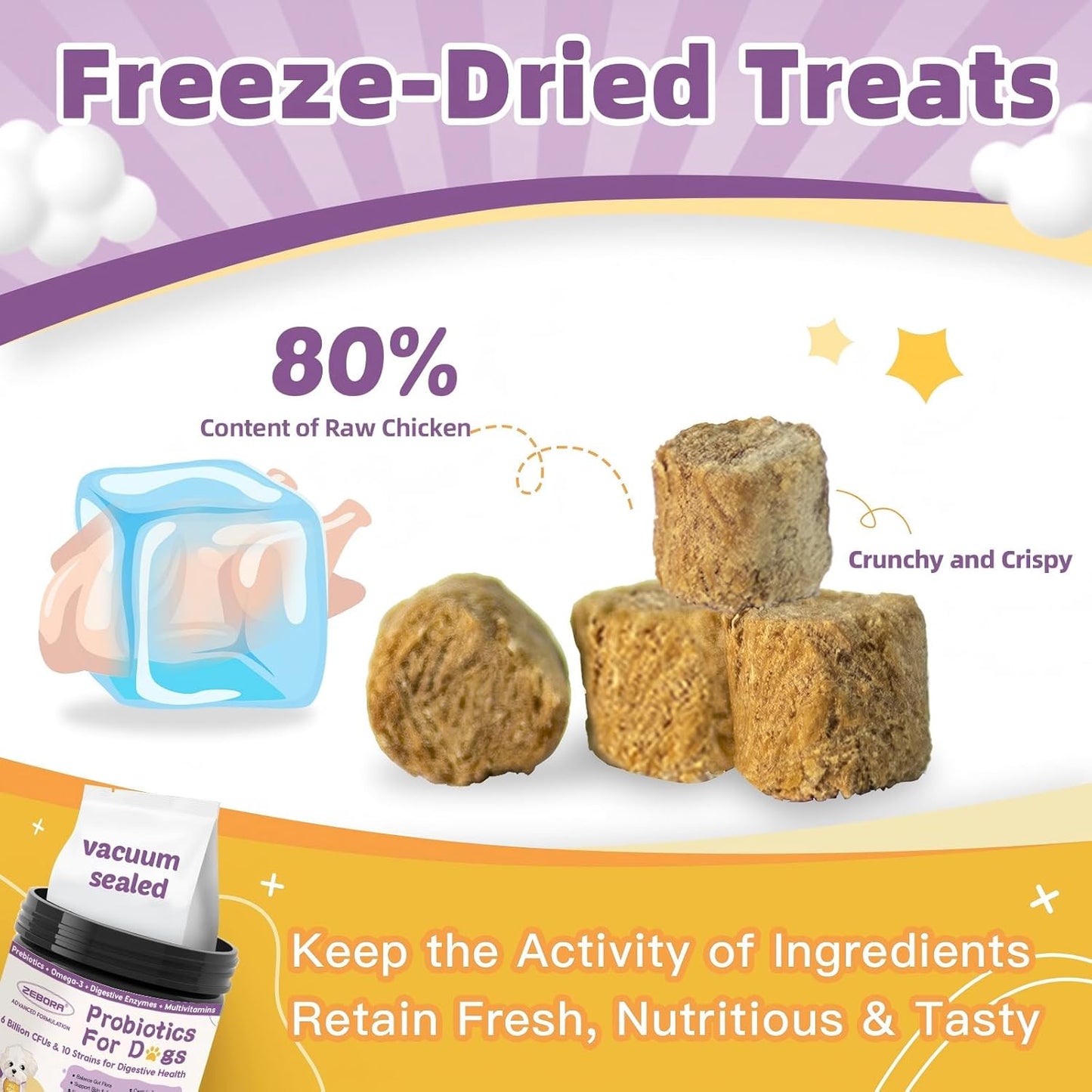 ZEBORA Probiotics for Dogs, Dog Probiotics for Digestive Health, with Pumpkin, Digestive Enzymes, Omega-3, Support Gut, Immune Health, Upset Stomach Relief, Occasional Diarrhea, 120 Freeze Dried Chews