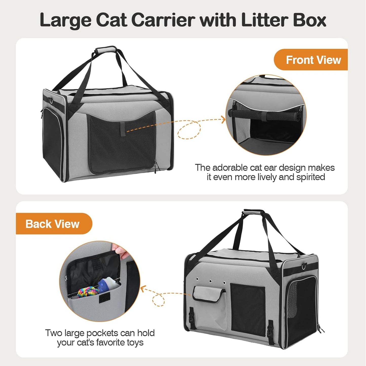 24"x17"x16" Extra Large cat Condo Enclosure with Litter Box, Collapsible Large Cat Travel Carrier for Car, Soft-Sided Expandable Large Cat Enclosures for Cats Under 30 lbs