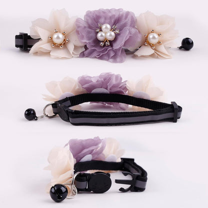 Cat Collar Pink Floral with Bell and Removable Flower Bowtie Breakaway Adjustable Cat Collar for Girl Kitten Puppy Small Cats Dogs Daily Decoration (1p-Z)