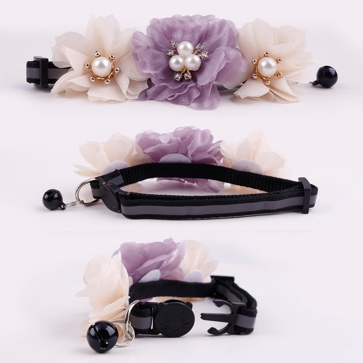 Cat Collar Pink Floral with Bell and Removable Flower Bowtie Breakaway Adjustable Cat Collar for Girl Kitten Puppy Small Cats Dogs Daily Decoration (1p-Z)