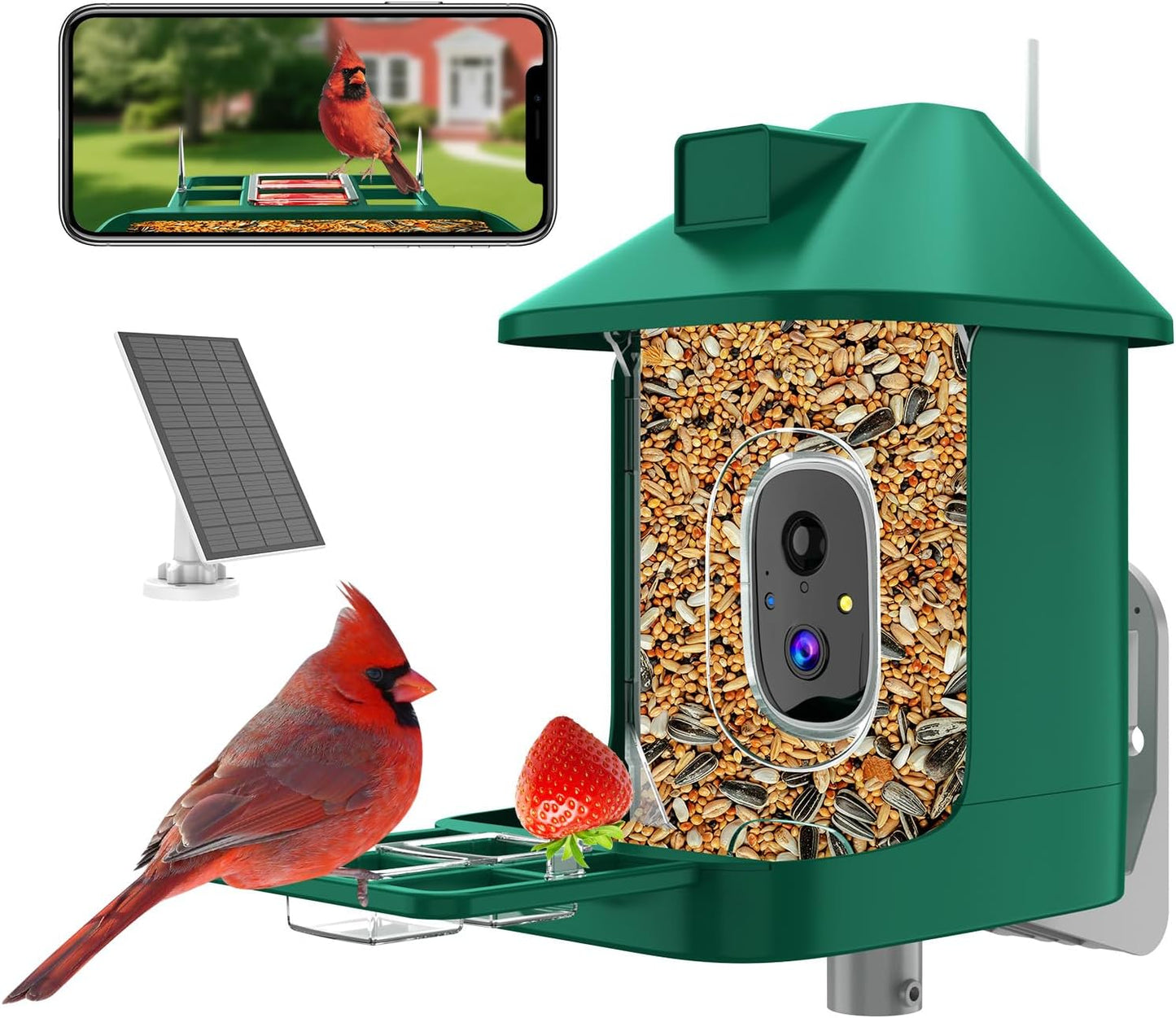 Bird Feeder with Camera,2K Live View,WiFi Smart Bird House with Cam Solar Powered for Outdoor,Night Vision,AI Identify,Auto Record Video,Real-Time App Alerts,Birdwatching Gifts for Family,Birds Lover
