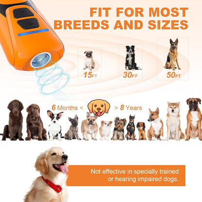 Dog Bark Deterrent Devices, Ultrasonic Anti Barking Device for Dogs, Up to 50FT Long Range Rechargeable Bark Control Safe for Dogs & Human Portable Indoor Outdoor, Dog Training & Behavior Aids