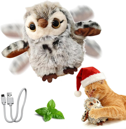 Puffluv Flapping Cat Toy,Chirping Owl Interactive 3-Mode Flapping Bird, Rechargeable USB with Catnip Pouch for Indoor Kitty Playful Exercise Reduce Boredroom