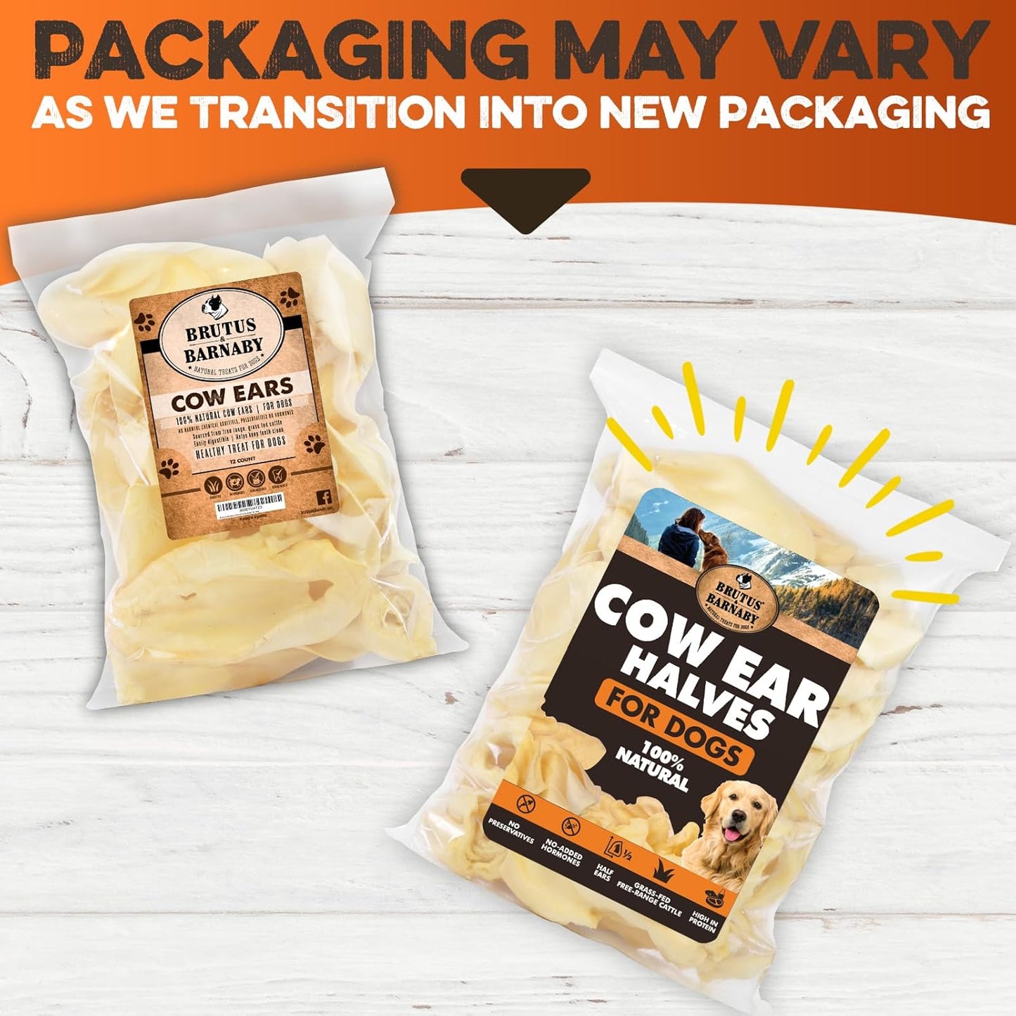 BRUTUS & BARNABY Cow Ears for Dogs – Halves 30 ct, Thick Cut, Grass-Fed Angus Beef, All-Natural No-Rawhide Dog Treat Alternative