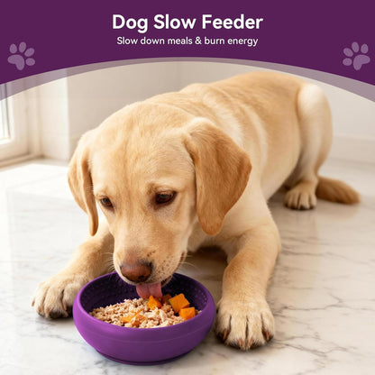 Slow Feeder Dog Bowl, BPA-Free Silicone Lick Mat for Small and Medium Dogs, Non-Slip & Dishwasher Safe (Purple - S)