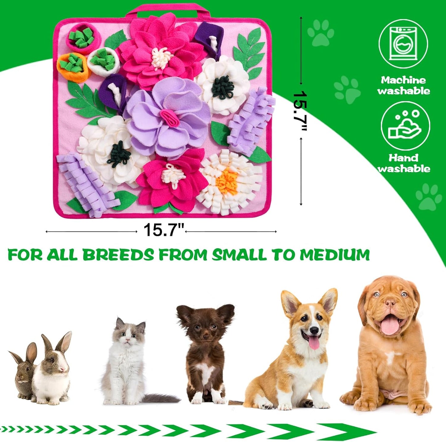 Snuffle Mat for Dogs,Dog Feeding Mat Sniff Mat Interactive Dog Puzzle Mat for Training and Stress Relief Encourages Natural Foraging Skills (Pink)