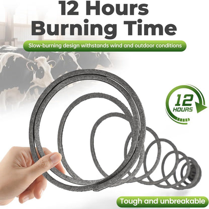 Livestock Mosquito & Fly Repellent Coils 10 Pack, Natural Citronella for Cattle, Horses, Goats, Chickens, 12-Hour Burn Time, Farm & Stable Outdoor Insect Protection, with 1 Holder & 2 Stands