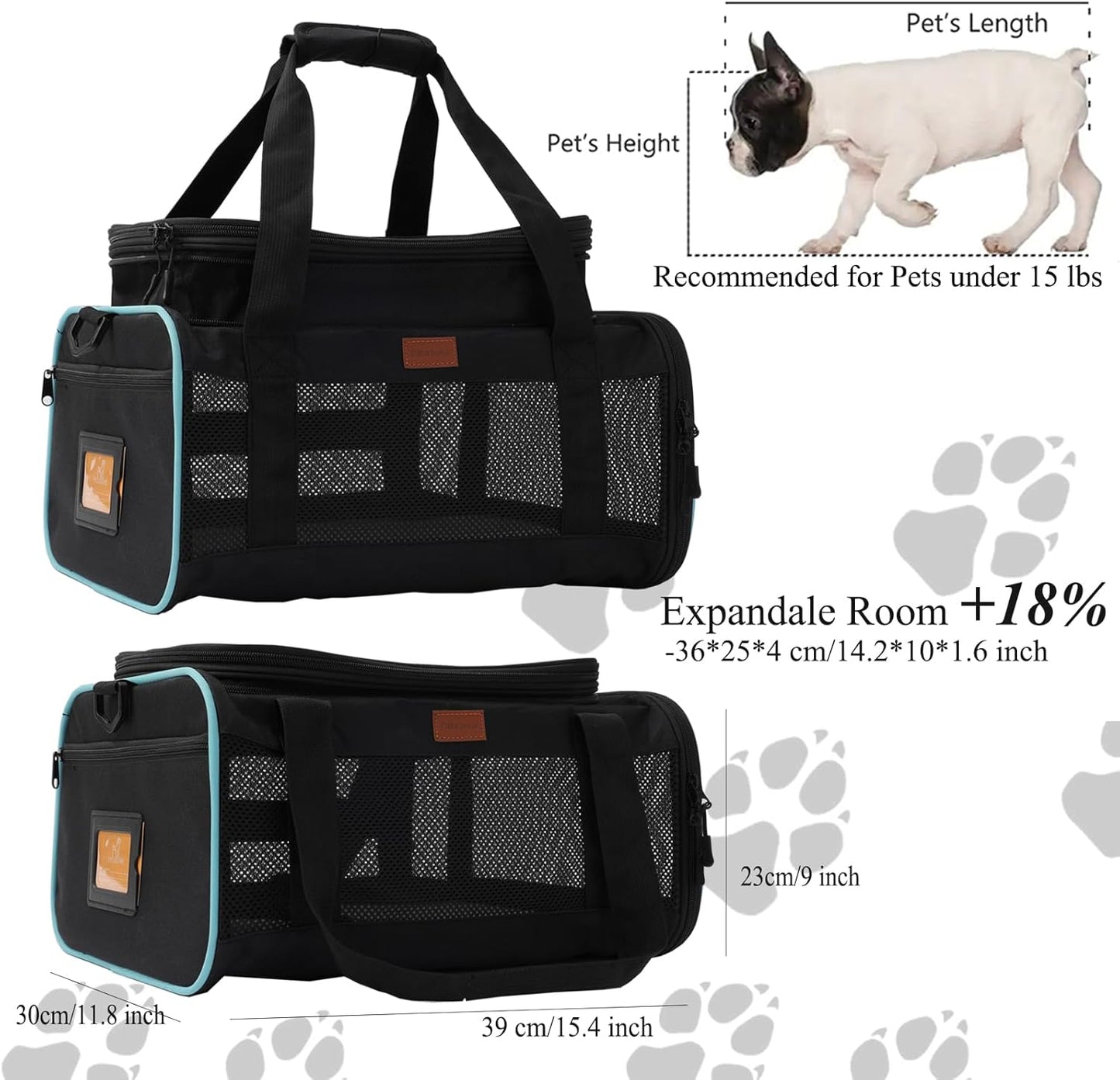 Cat Carriers Soft Small Dog Carrier Airline Approved Softsides Pets Bag,Black,Lightweight,Luxury Style,Top Expandable,Guaranteed on Cabin Board Flight Travel Recommend Under 15 lbs