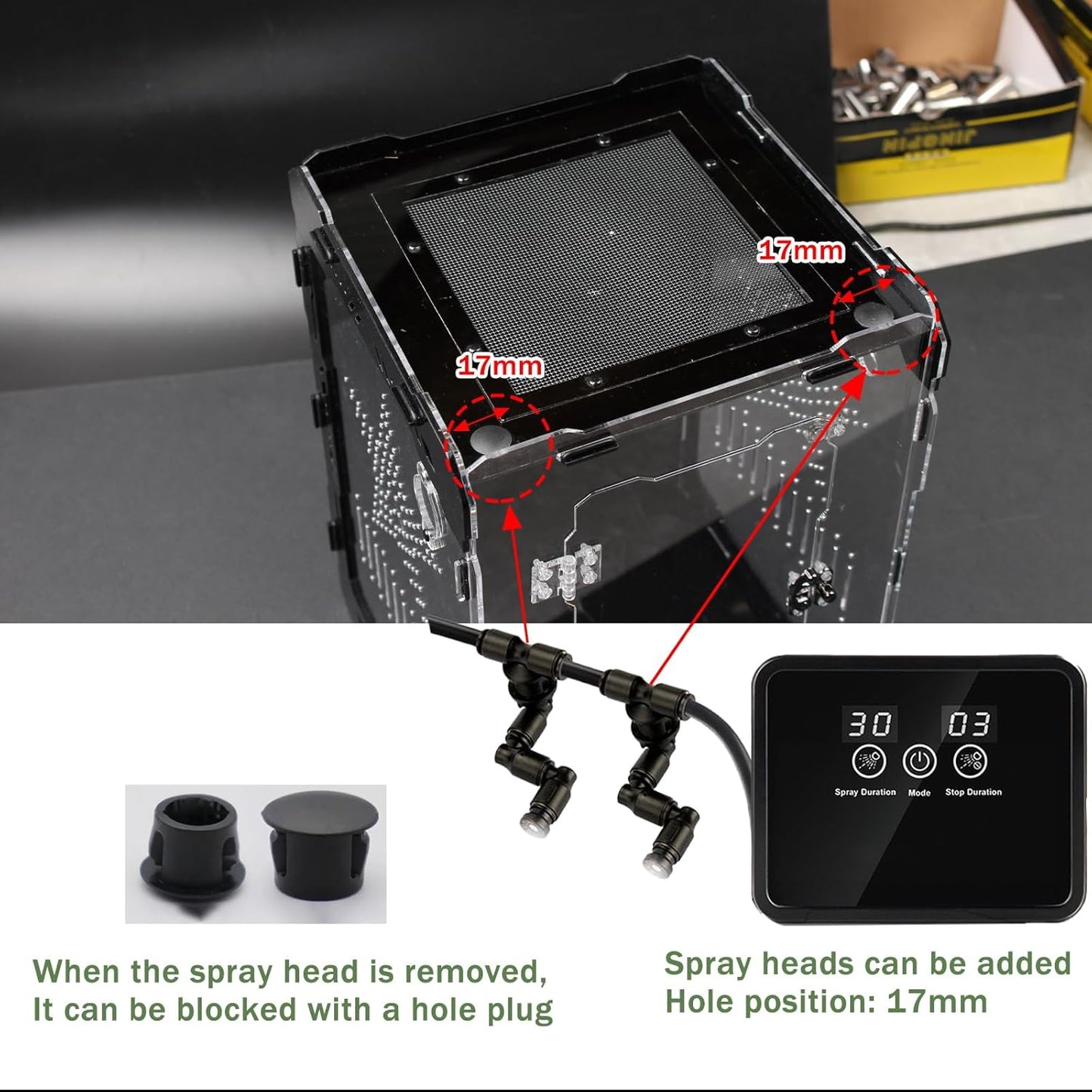 14x10x10 Inch Mechanical Frame Acrylic Terrarium - Front Opening Reptile Enclosure with Magnetic Feeder & Cable Ports, Escape-Proof Habitat for Tarantulas, Mantis, Geckos & Scorpions