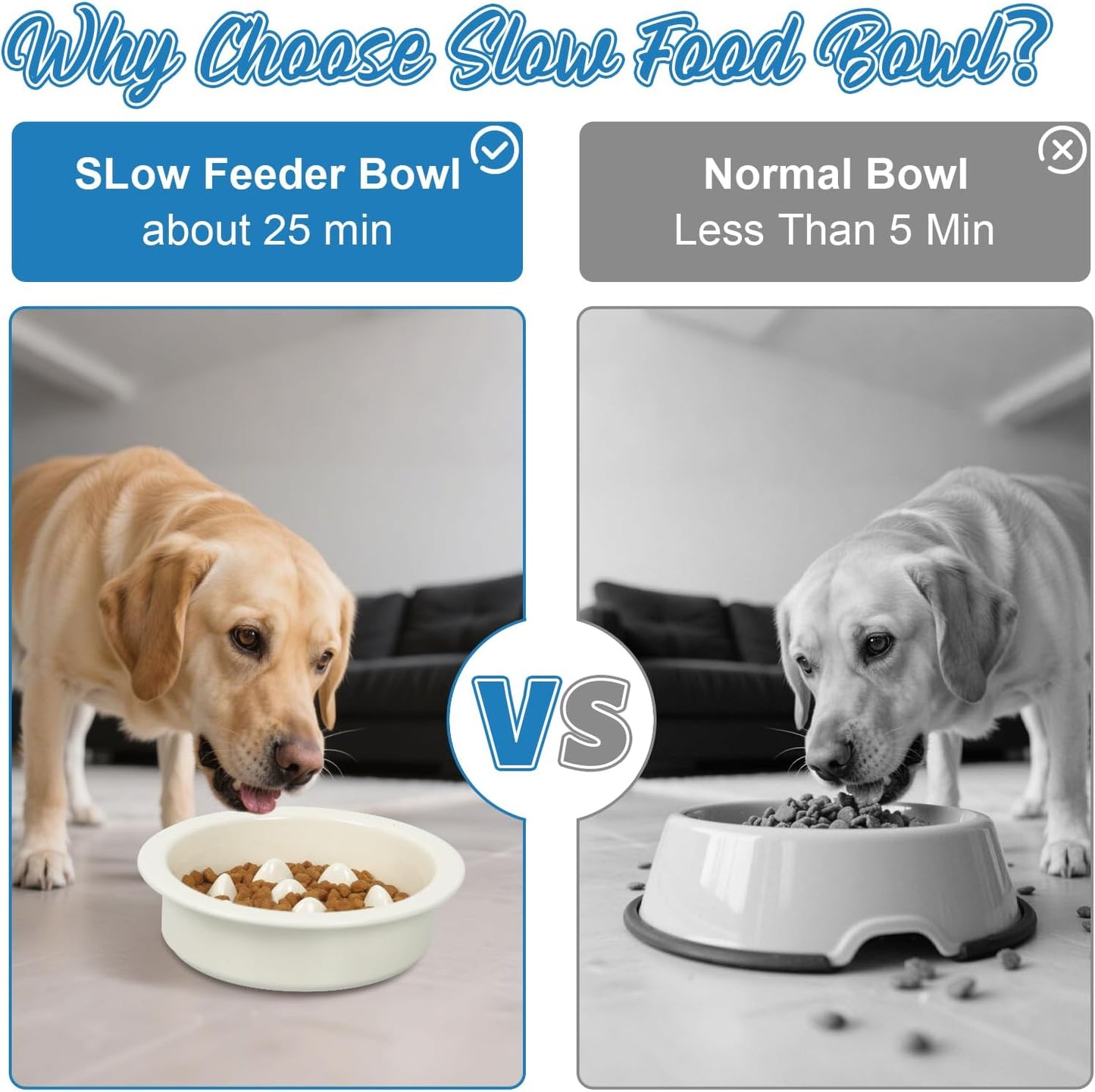 Ceramic Slow Feeder Dog Bowl 6.3inch Dog Food Dish Anti-Choking Puzzle Dogs Food Bowls Pet Slow Feeders Slows Down Eating Bloat Stop for Medium and Small Dogs and Cats