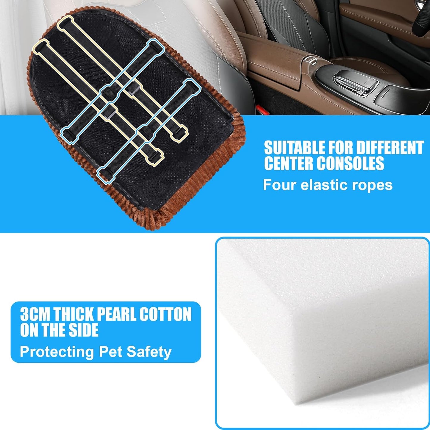 Center Console Dog Car Seat for Small Dogs, Pet Puppy Car Seats with Soft Cushion Safety Belt, Washable Cat Carseats, Pet Bed for Cars, Dog Booster Cars Seats for Dogs Small 5-15 lbs(Brown)