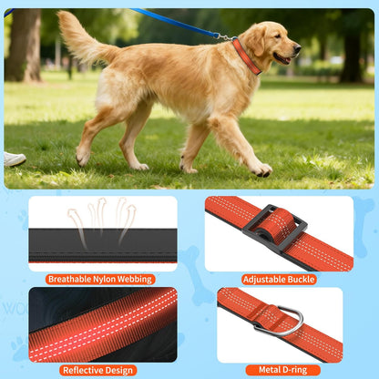 Thickened Padded Durable Dog Collar, Adjustable, Ultra-Durable, Suitable for Small, Medium, and Large Breed Pet Collars (Orange, L)