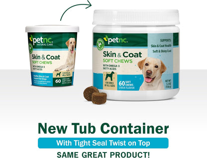 Petnc Natural Care Dog Skin and Coat Supplement (60 Chewables), With Omega 3, EPA & DHA, Promotes Healthy Skin & Glossy Coat, For Dogs 18 Weeks & Older, Liver Flavor
