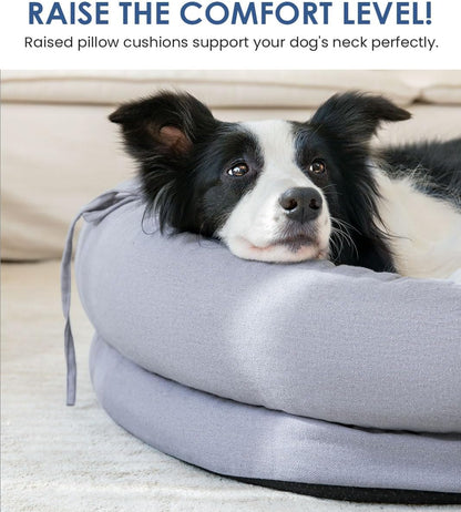 Orthopedic Dog Bed for Small Medium Size Dogs, Pet Sofa Bed with Egg Crate Foam, 4-Sided Bolster, Reversible Mattress, Removable Washable Cover & Anti-Slip Bottom, Light Gray