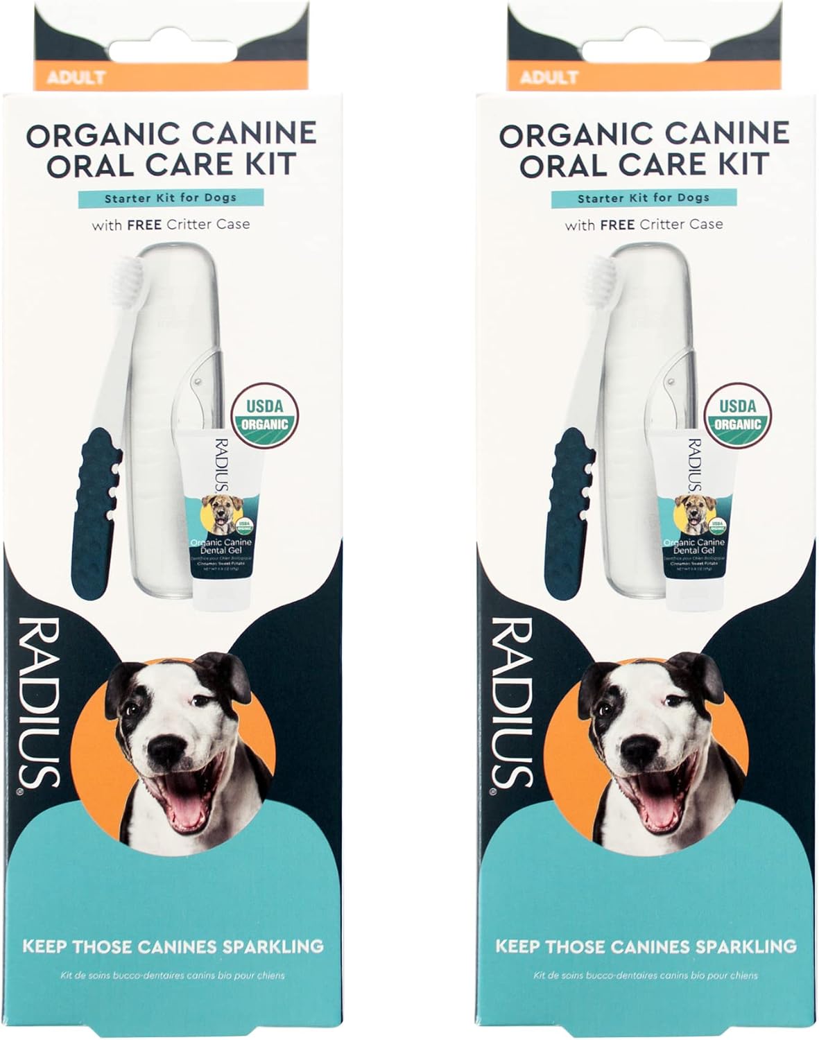 RADIUS USDA Organic Dental Solutions Adult Kit 2 Units, Includes 1 Dog Toothbrush & 1 0.8oz Toothpaste, Firm Bristle & Non Toxic Toothpaste for Dogs, Designed to Clean Teeth, Xylitol Free