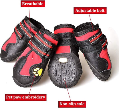 CovertSafe& Dog Boots for Dogs Non-Slip, Waterproof Dog Booties for Outdoor, Dog Shoes for Medium to Large Dogs 4Pcs with Rugged Sole Black-Red