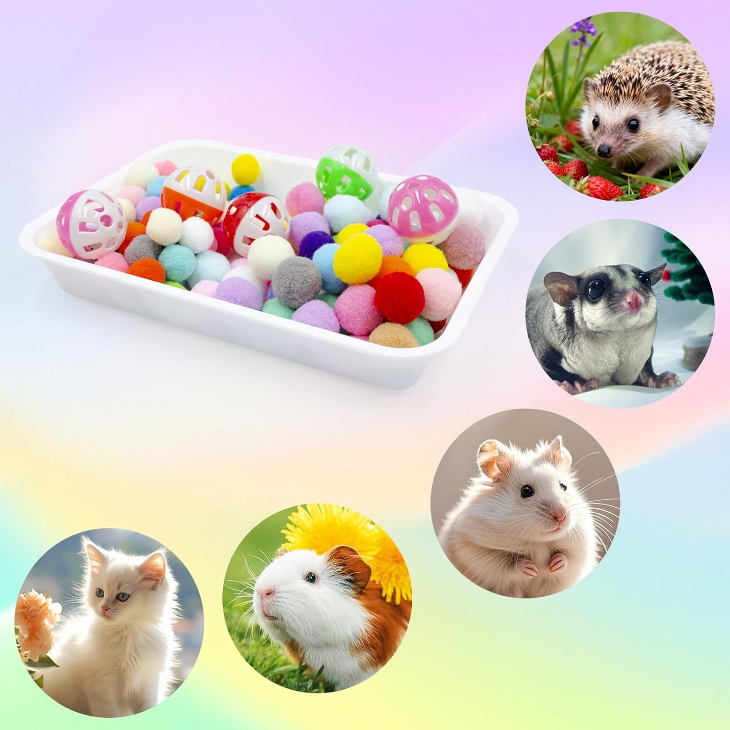 Dig-Box Tray for Hedgehog, Dig Box with Multicolor Furry Ball Toys, Hedgehog Accessories, Toys for Hedgehogs, Sugar Gliders, Hamster, Kitten and Other Small Animals