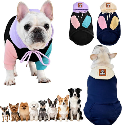 2 Pack Fleece Lined Dog Hoodie for Small Medium Large Dogs, Soft Warm Dog Sweater Jackets Winter Fall Pet Hooded Clothes Custume Dogs Sweatshirt with Leash Hole and Pocket, Black and Navy Blue, SM
