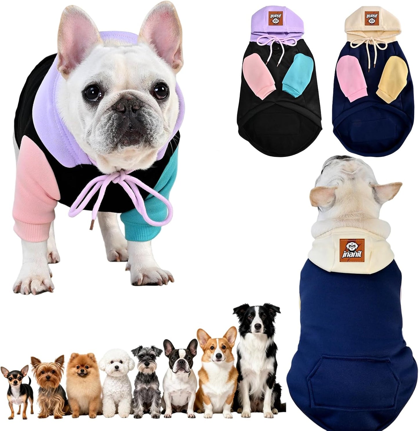 2 Pack Fleece Lined Dog Hoodie for Small Medium Large Dogs, Soft Warm Dog Sweater Jackets Winter Fall Pet Hooded Clothes Custume Dogs Sweatshirt with Leash Hole and Pocket, Black and Navy Blue, SM