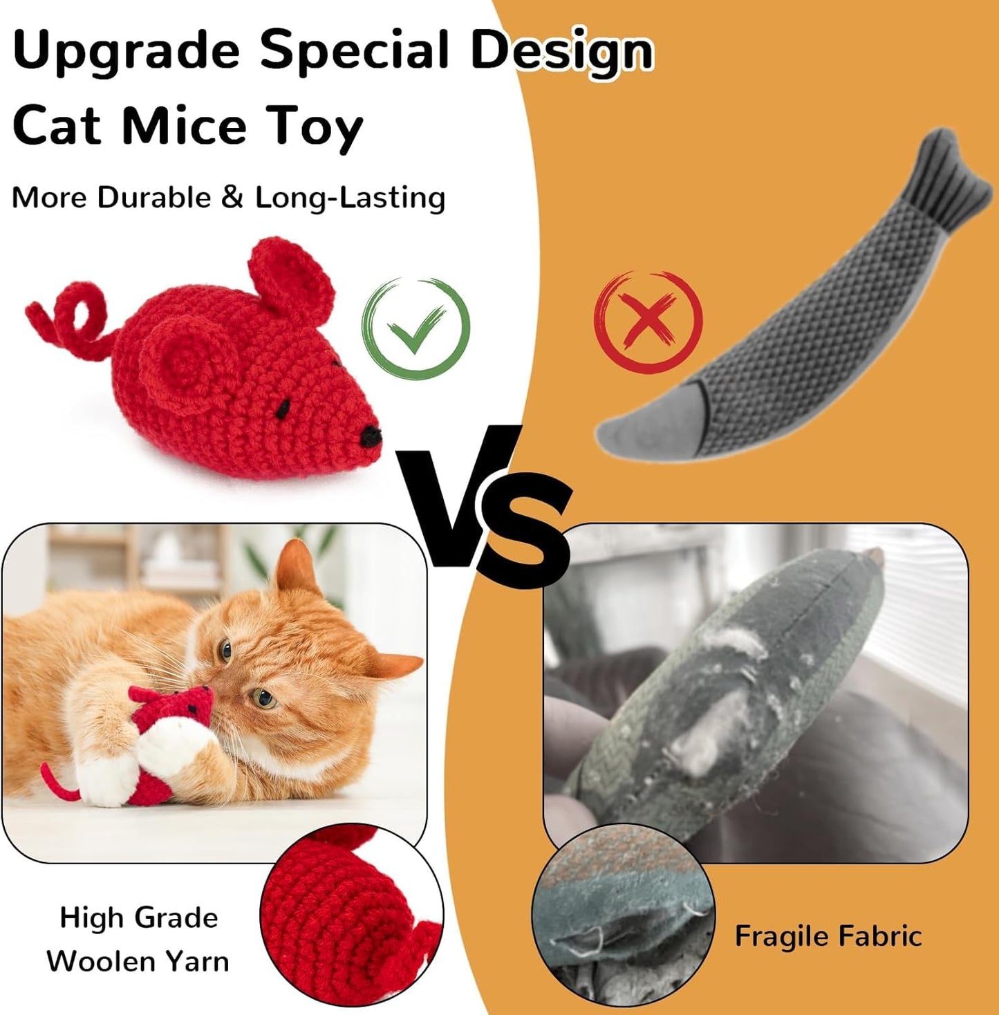 Retro Shaw Catnip Toys Crochet Mice Cat Toys,3 Pcs Yarn Cat Nip Mouse Animals Toy,Safe Teeth Cleaning Toy for Indoor Kittens