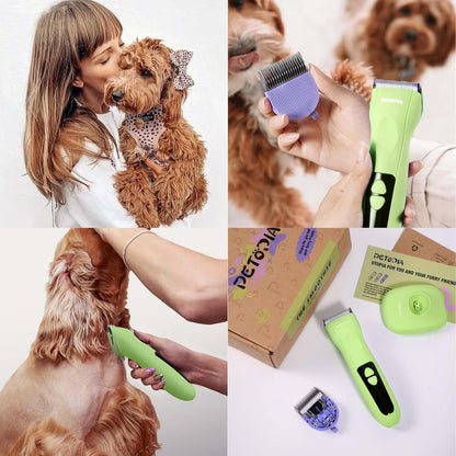 Professional Dog Clippers for Grooming, Low Noise Electric Quiet Dog Grooming Kit, Rechargeable Cordless Dog Shaver Clippers, with 9mm Blade for Dogs Cats Pets (Green)