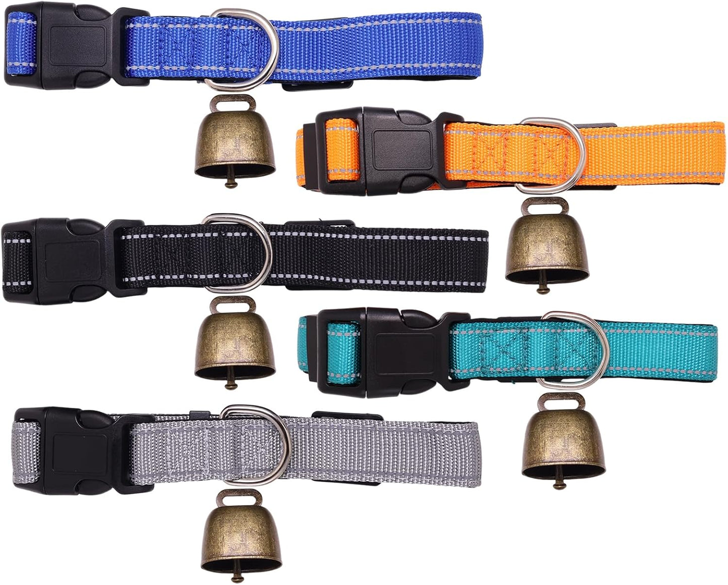 5 Pack Goat Collars with Bells, Horse Sheep Grazing Copper Bells and Adjustable Nylon Collar Set Pet Anti-Lost Loud Bronze Bell for Small Farm Animal Sheep Goat Cow Accessories (02)