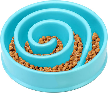 SunGrow Dog Slow Feed Bowl, Spiral Design Encourages Slow Eating, Interactive, 8”, Non-Slip Base, Portion Control, Blue, 1pc