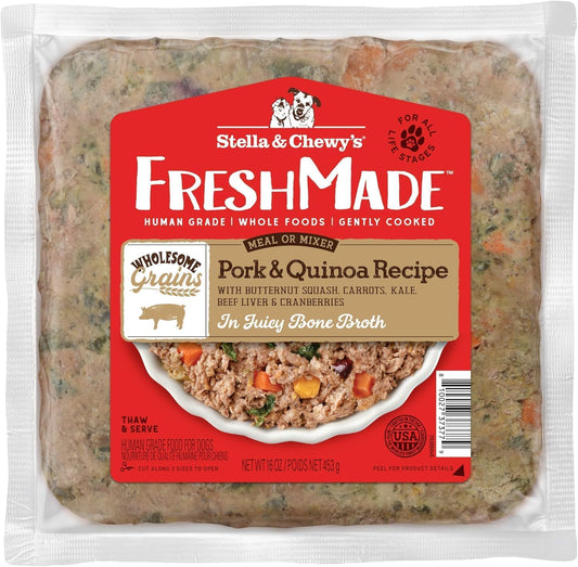 Stella & Chewy's FreshMade Frozen Fresh High Protein Pork & Quinoa Dog Food, 16-oz Pouch (Pack of 4)