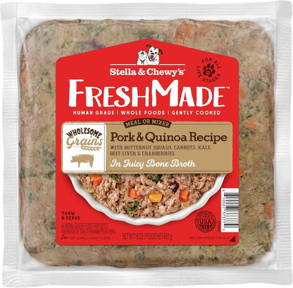 Stella & Chewy's FreshMade Frozen Fresh High Protein Pork & Quinoa Dog Food, 16-oz Pouch (Pack of 4)