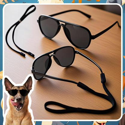 Dog Sunglasses Pet Supplies for Medium Large Breed Dogs with Adjustable Strap Black UV Protection Sun Glasses for Pet Riding Hiking Swimming Police Halloween Christmas Cosplay(Large)