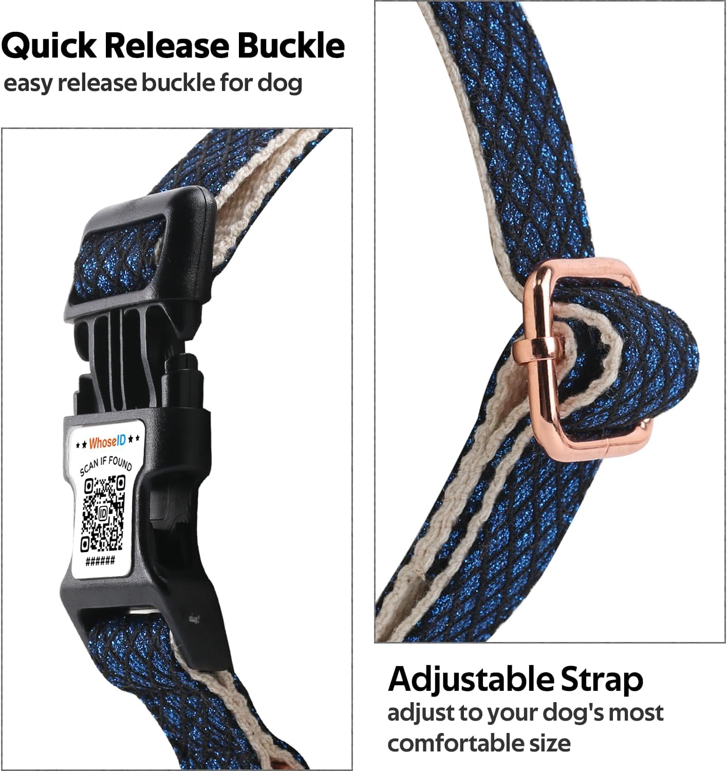 Dog Collar with Waterproof AirTag Holder & Anti-Lost QR Code, Cute Bling Warpping Adjustable Width for Small Medium Large Pet (Blue, L)