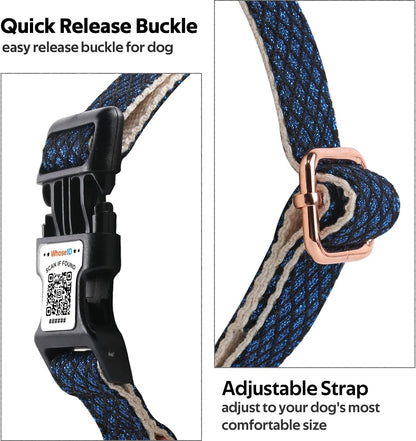 Dog Collar with Waterproof AirTag Holder & Anti-Lost QR Code, Cute Bling Warpping Adjustable Width for Small Medium Large Pet (Blue, L)