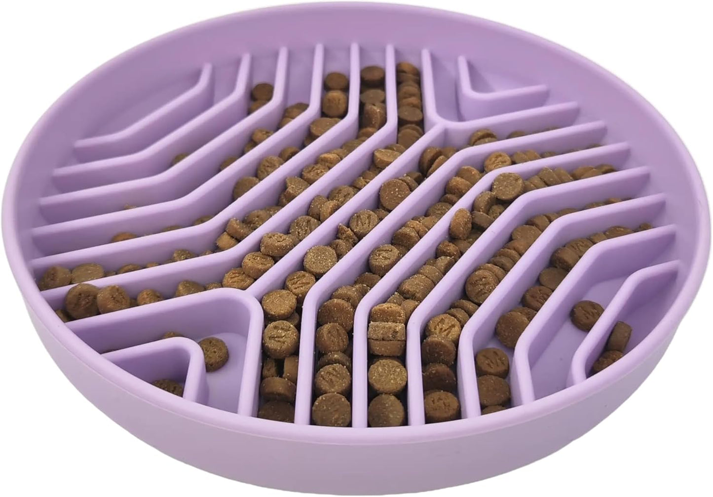 Slow Feeder Dog Bowl, 7.8 x 7.8 inches, Silicone Pet Puzzle Bowl with Suction Base, Foldable (Purple)