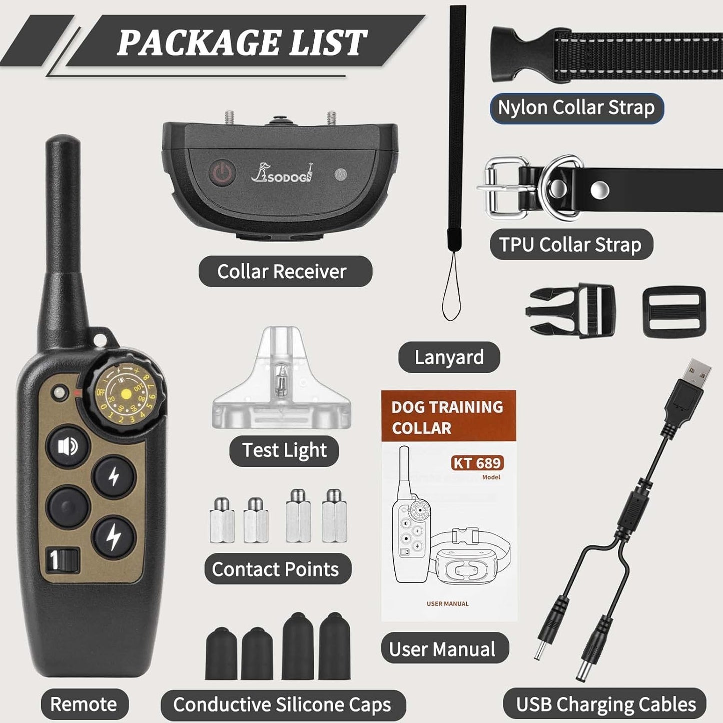 Dog Training Collar with Remote 2000ft, 100% Waterproof Shock Collar for Large Medium Dogs(8-150lbs) with Beep Vibration Shock, Rechargeable Electric Dog Collar with Intensity Dial Knob