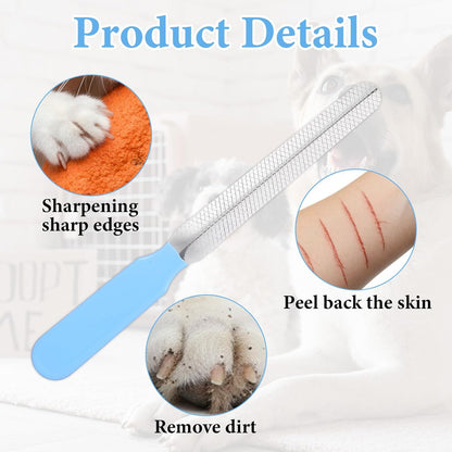 4Pcs Effective Pet Nail File Set, Professional Dog Nail Smoothing Tool, Metal Emery Boards for Dogs Cats Nails Small Large Breeds Puppies Toenails Rough Edges Grooming (Blue, Silver)