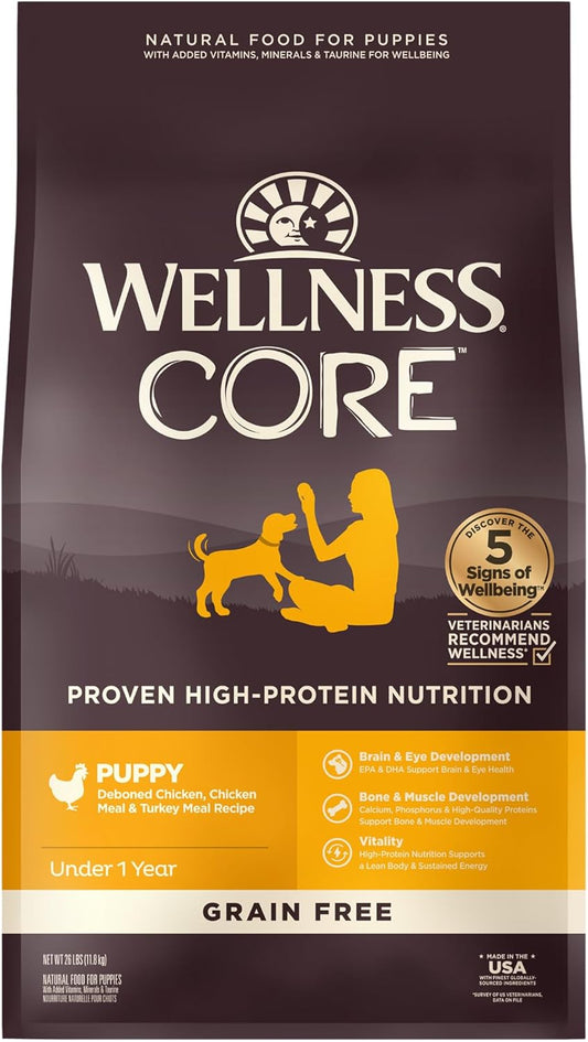Wellness CORE Puppy Dry Dog Food, Grain-Free, High Protein, Natural, Chicken & Turkey Recipe, (26-Pound Bag)