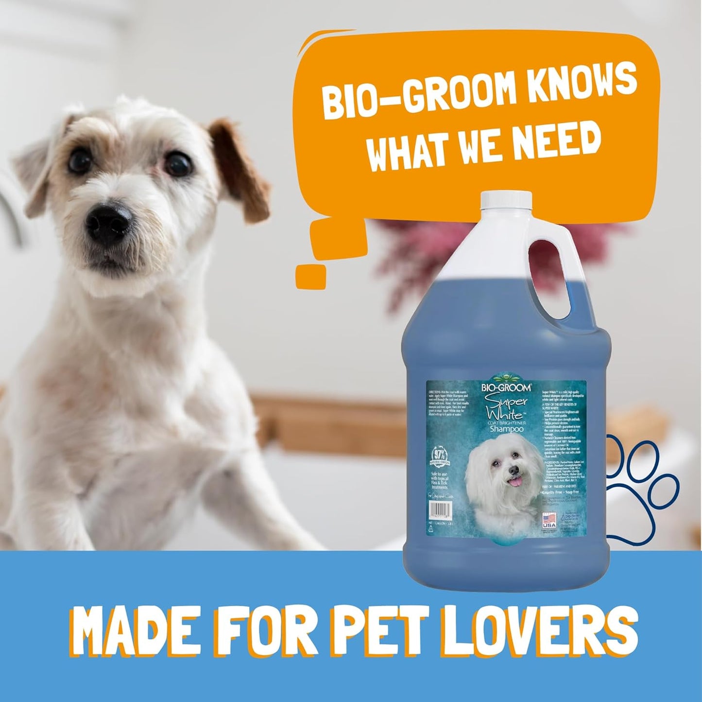 Bio-Groom Super Whitening Dog Shampoo + Silk Creme Rinse Conditioner - Dog & Pet Bathing Supplies, Hair Detangler, Puppy Wash, Grooming Supplies, Cruelty-Free - 1 Gallon Each (Pack of 2)