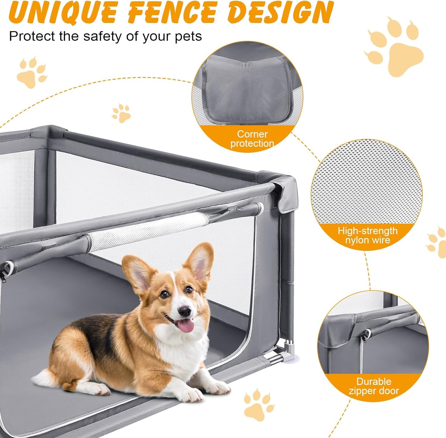 48x48x26 Inch Dog Playpen for Puppies and Small Dogs, Foldable Portable Indoor/Outdoor Pet Fence with Gate,Dog Play Enclosure