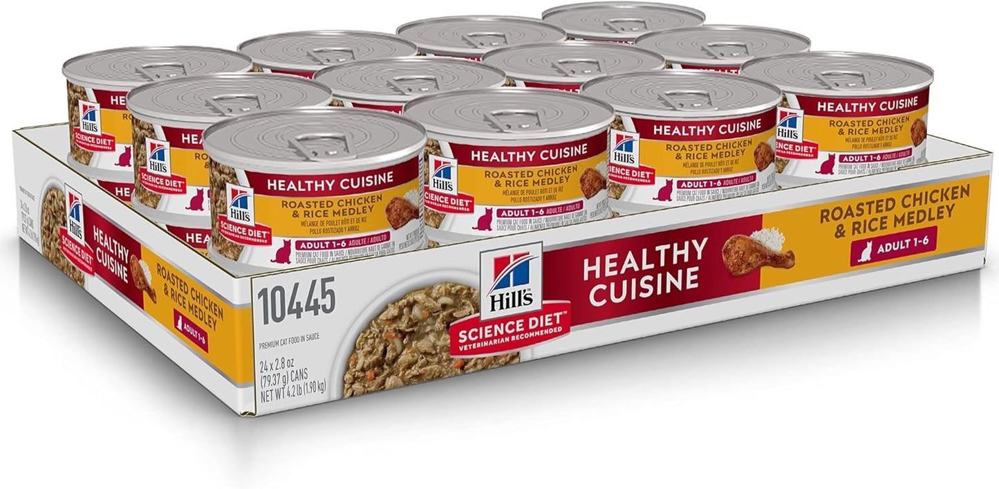 Hill's Science Diet Healthy Cuisine, Adult 1-6, Great Taste, Wet Cat Food, Roasted chicken & Rice Stew, 2.8 oz Can, Case of 24