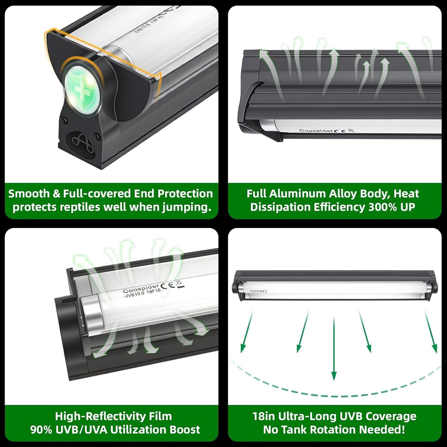 T8 UVB Reptile Light Fixture HO UVB Bulb Lighting Combo Kit with 18 Inch 15 Watt UVB 10.0 Fluorescent Bulb,Reptile Strip Light UVA UVB Desert Lamp Pet Habitat Light for Reptiles Amphibian-T8 15W G13