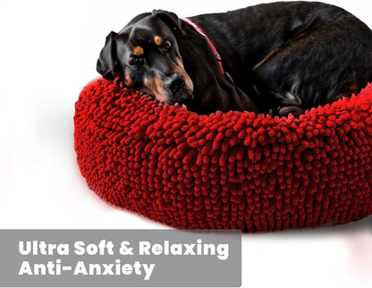 Muddy Mat® Cloud K-9 Bed for Dogs & Cats, Soft & Relaxing Donut Dog Bed, Chenille Material, Removable Cover, Washable & Dryer Safe–Red Small(25'x25')