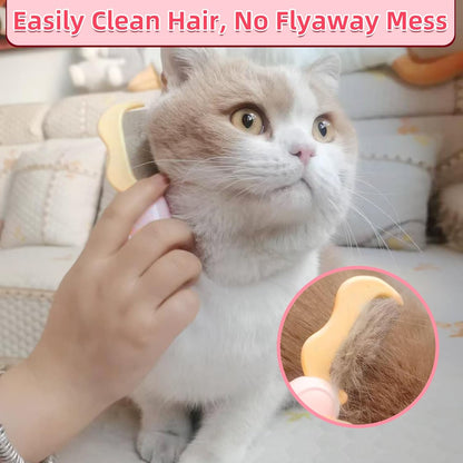 Foldable Cat Grooming Comb for Shedding and Face Care, Stainless Steel Brush for Tear Stains and Full-Body Hair, Portable ABS Handle for Cats and Small Dogs (pink‌ + yellow‌)