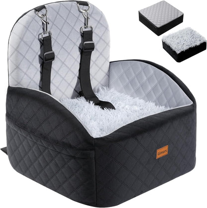 Gimars Upgrade Dog Car Seat with Reversible Long & Short Plush Seat Cushion for Small/Medium Dogs Up to 40lbs, Detachable Washable Anti-Slip Dog Booster Seat with 5.9'' 28D Egg-Crate Foam, S