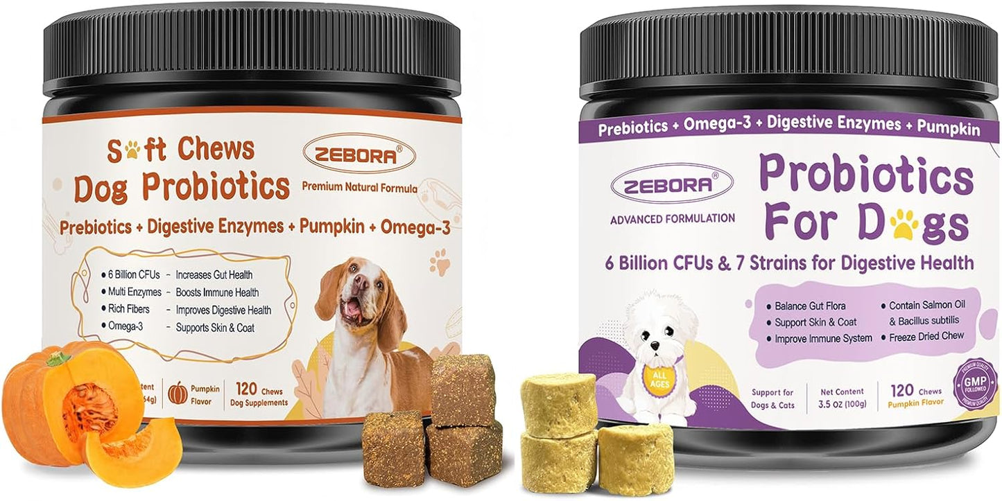 Probiotics for Dogs Soft Chews & Freeze Dried, Pumpkin Flavor