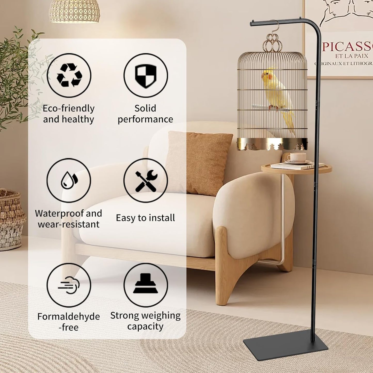TBTFW 67 Inch High Hanging Bird Cage Stand, Bird Feeder Stand with Base, Suitable for Hanging Various Types of Birdcages(Weight Limit: Within 35 Pounds)