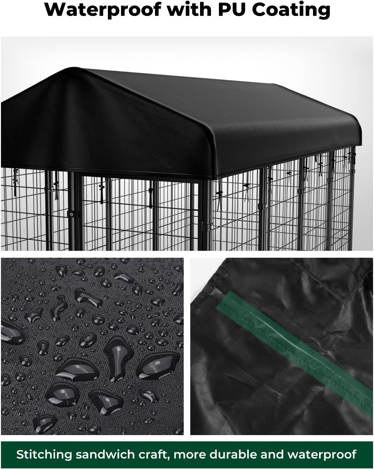 PawGiant Outdoor Dog Kennel Cover Replacement, 420D Waterproof UV-Resistant Cover for 8x4 ft Large Dog Enclosure