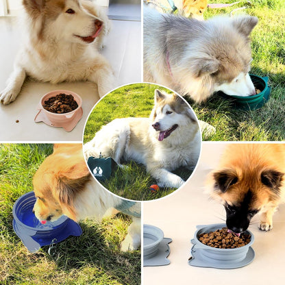 RUNROLE 2-in-1 Collapsible Silicone Dog Travel Bowls, Slot Together and Use Separately, Portable Pet Food Water Bowls, Foldable Cat Feeding Watering Dishes, 20OZ+27OZ(Blush Pink)