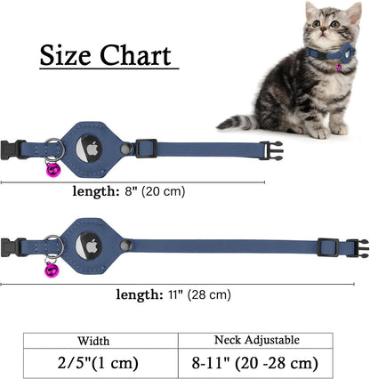 Breakaway Airtag Cat Collar with Removable Bell - Leather Soft Pet Collar with Apple Air Tag Holder - Adjustable GPS Collars for Girl Boy Cats Kitten Puppy - Lightweight, Cute and Comfortable (Blue)