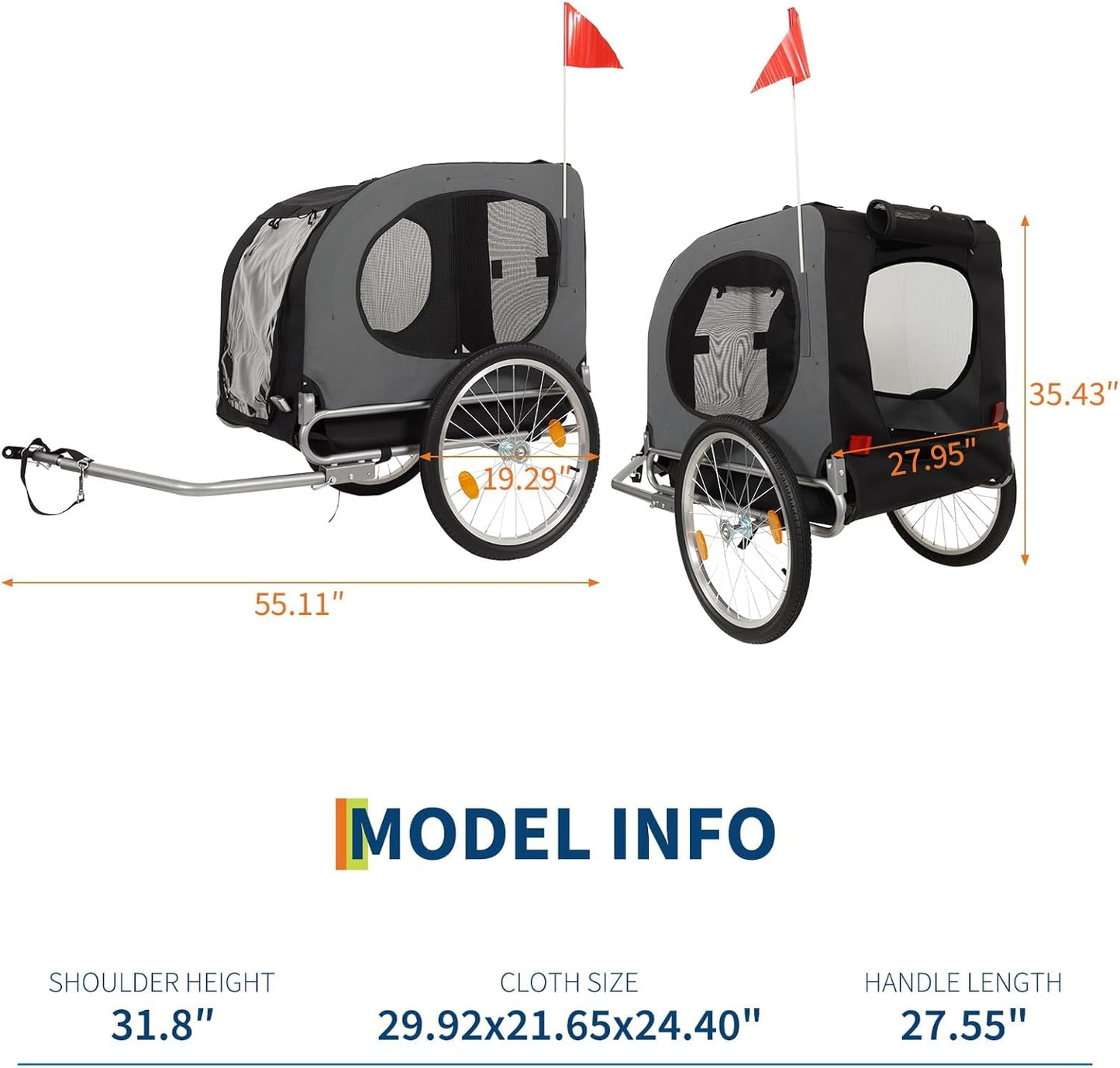 Dog Bike Trailer for Large Dogs - 88Lbs Capacity Pet Bicycle Carrier with 16" Air Tires, Foldable Oxford Fabric Design & Universal Bicycle Coupler | Safe Cycling Cargo Cart for Medium/Large Pets