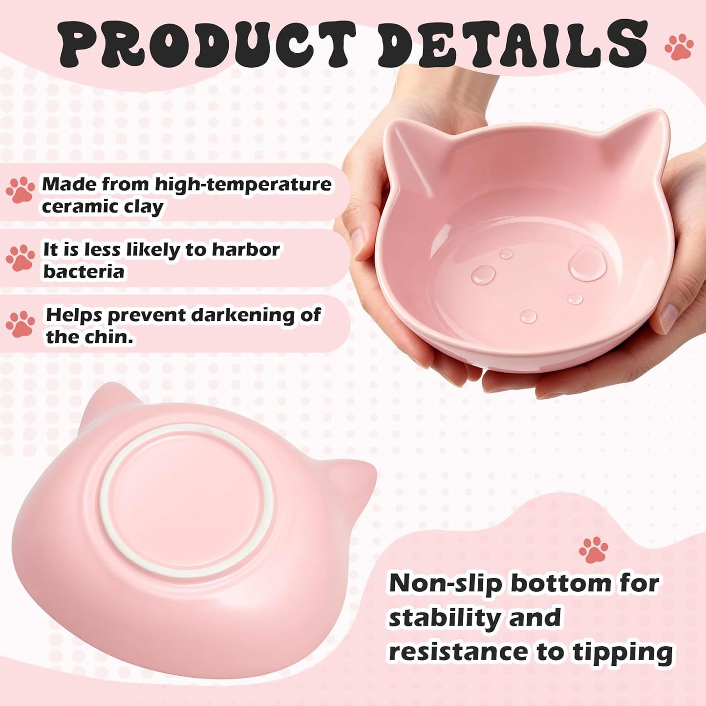 Ceramics Cat Food Bowls and No Spill Silicone Cat Ear Mat 3 Pcs Set Christmas Pet Dining Combo Gift Wide Shallow Cute Pet Dog Feeding Dish Thicker Nonslip Mat with Raised Edge for Small Medium Puppies